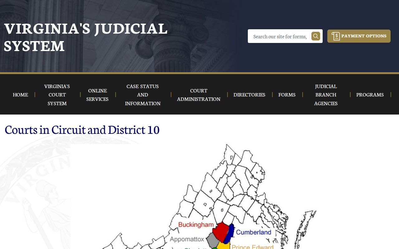 Lunenburg County bench warrant reference showing the Virginia 10th Judicial Circuit map