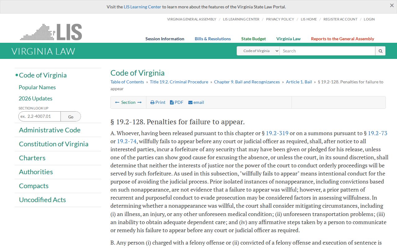 Lunenburg County bench warrant reference to Virginia failure-to-appear willfulness factors