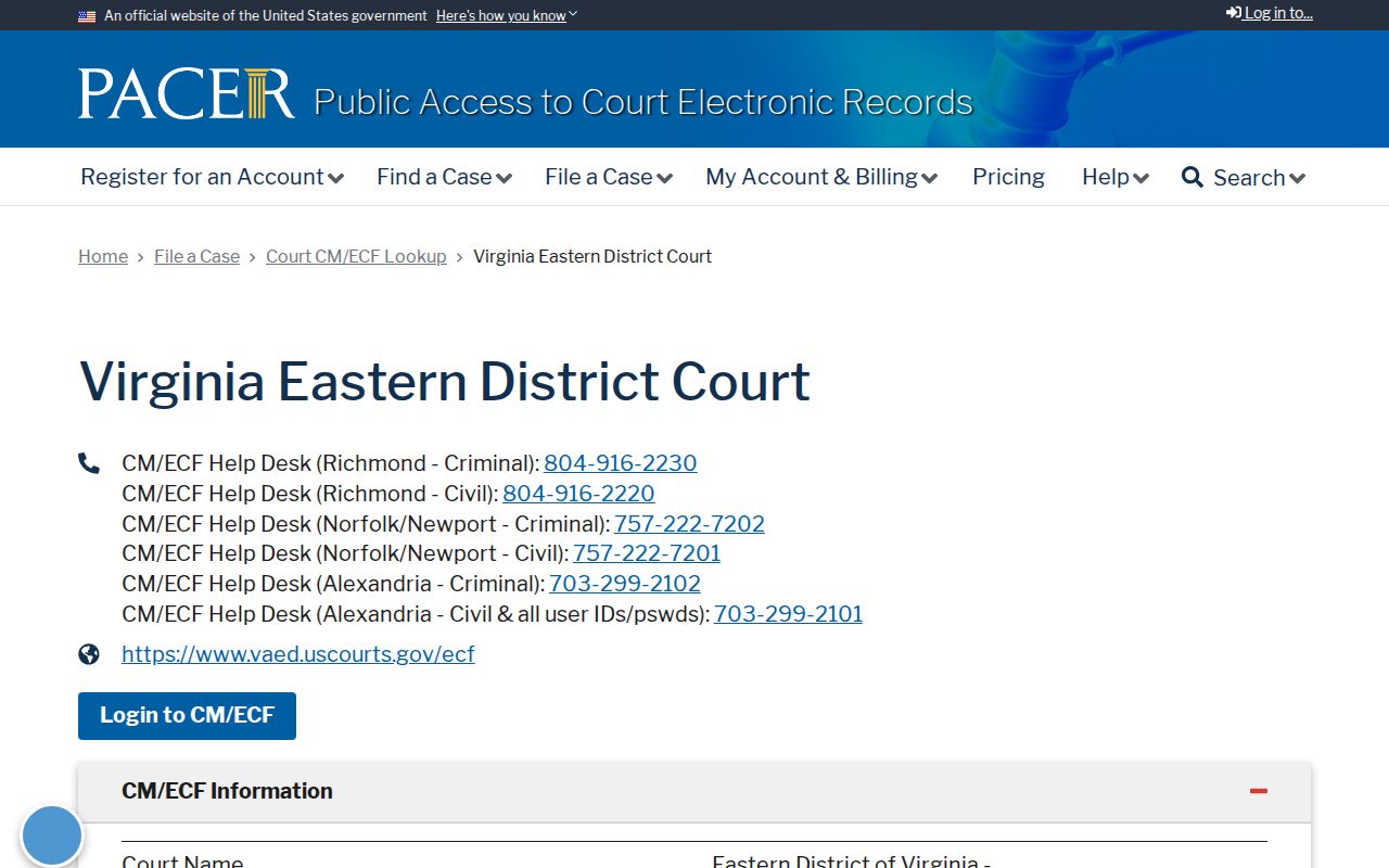Lunenburg County warrant records reference to the official VAED federal docket lookup