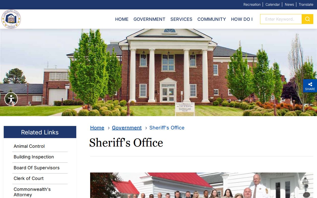 Lunenburg County warrant records source showing the Sheriff general office contact